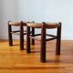 Brutalist wooden and straw stools - France 1950
