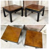 Pair of side tables in black and gold lacquer