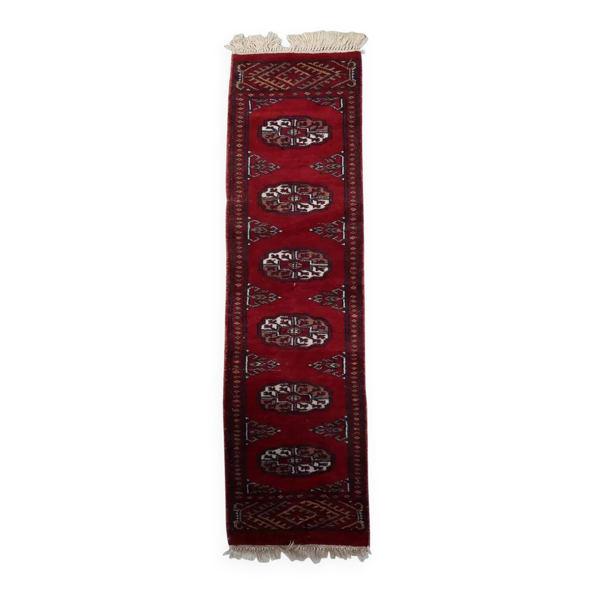 Handmade vintage Uzbek Bukhara rug 32cm x 120cm, 1960s