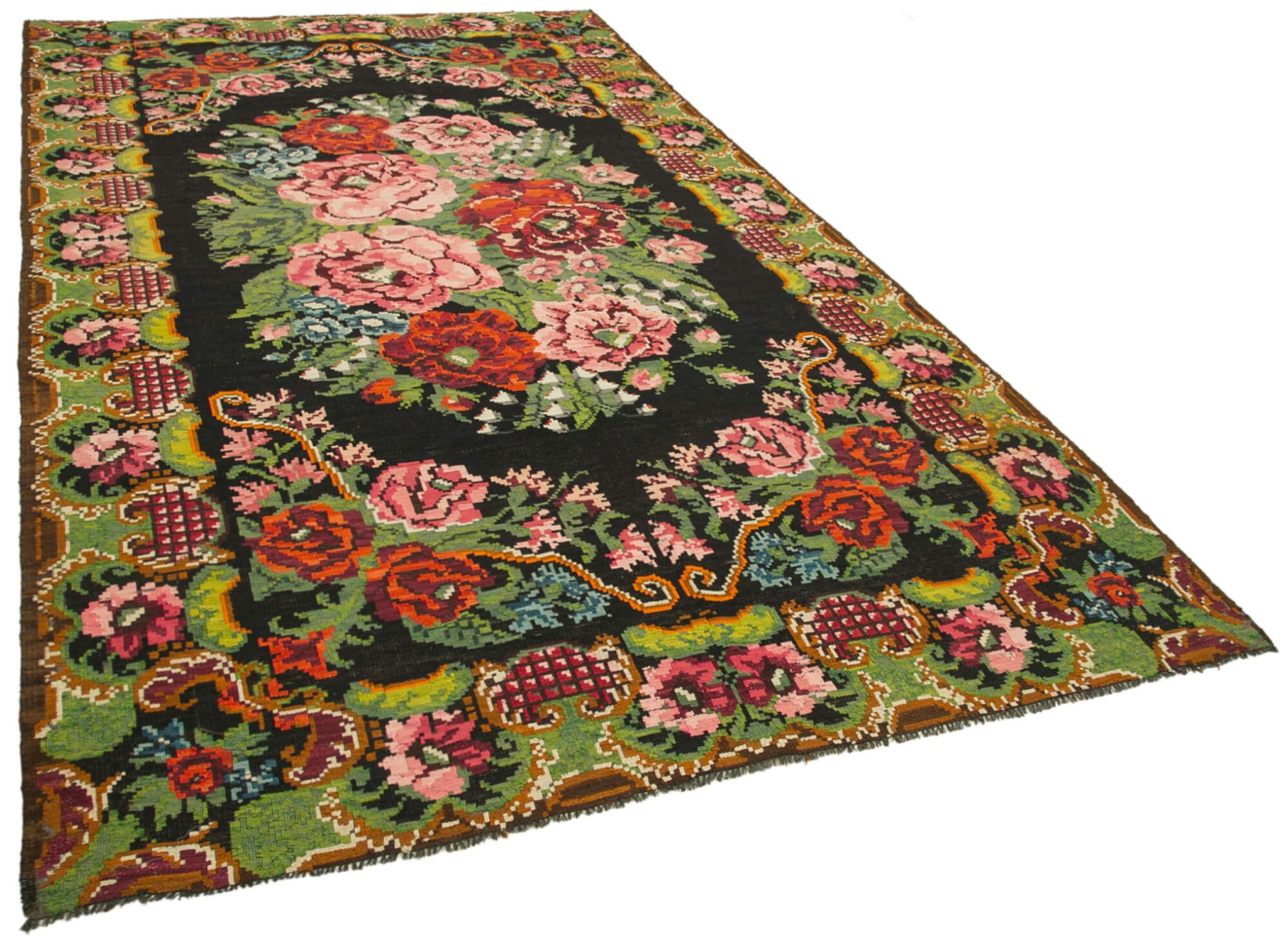 Handwoven Vintage Bessarabian Black Kilim 218 cm x 387 cm - 23259