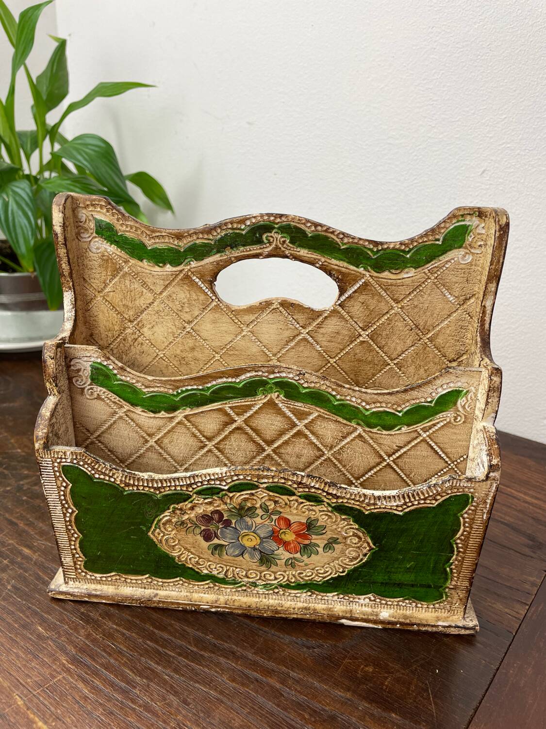 Wooden Florentine mail letter holder