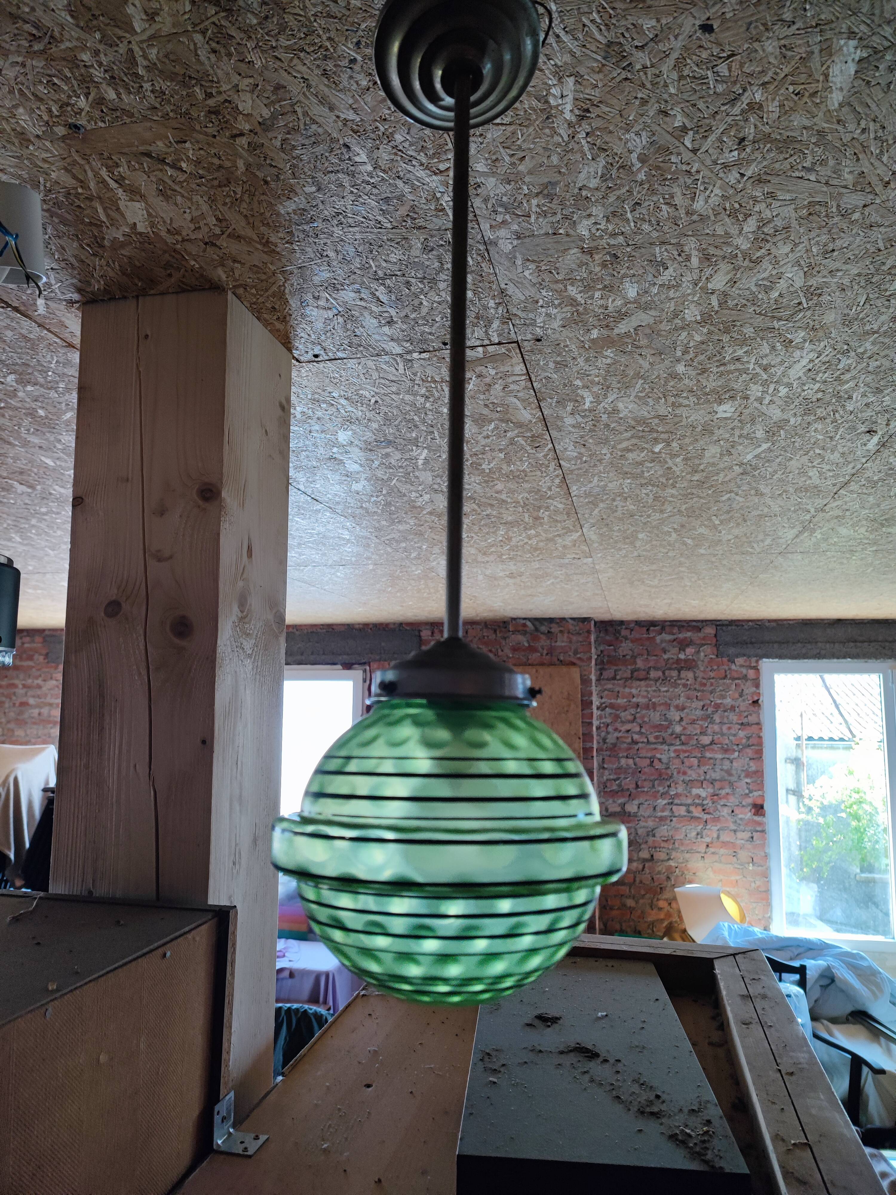 Art Deco pendant light with a blown glass globe, 1930s.