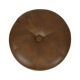 Pouf rond vintage en bois et cuir skaï marron patchwork années 60