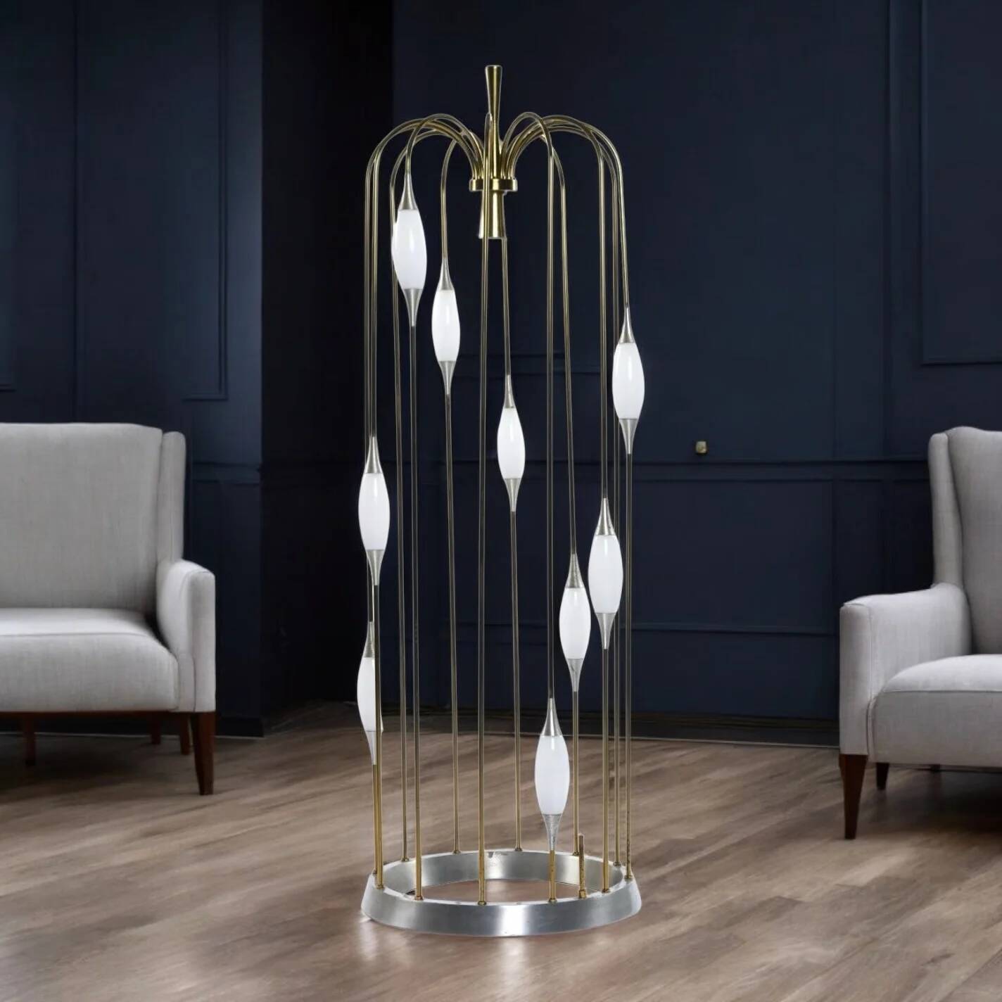 Lampadaire cascade en métal doré, années 1970
