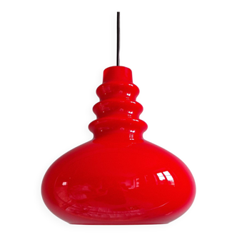 Space Age pendant light in red opaline, Peill & Putzler, 1970s