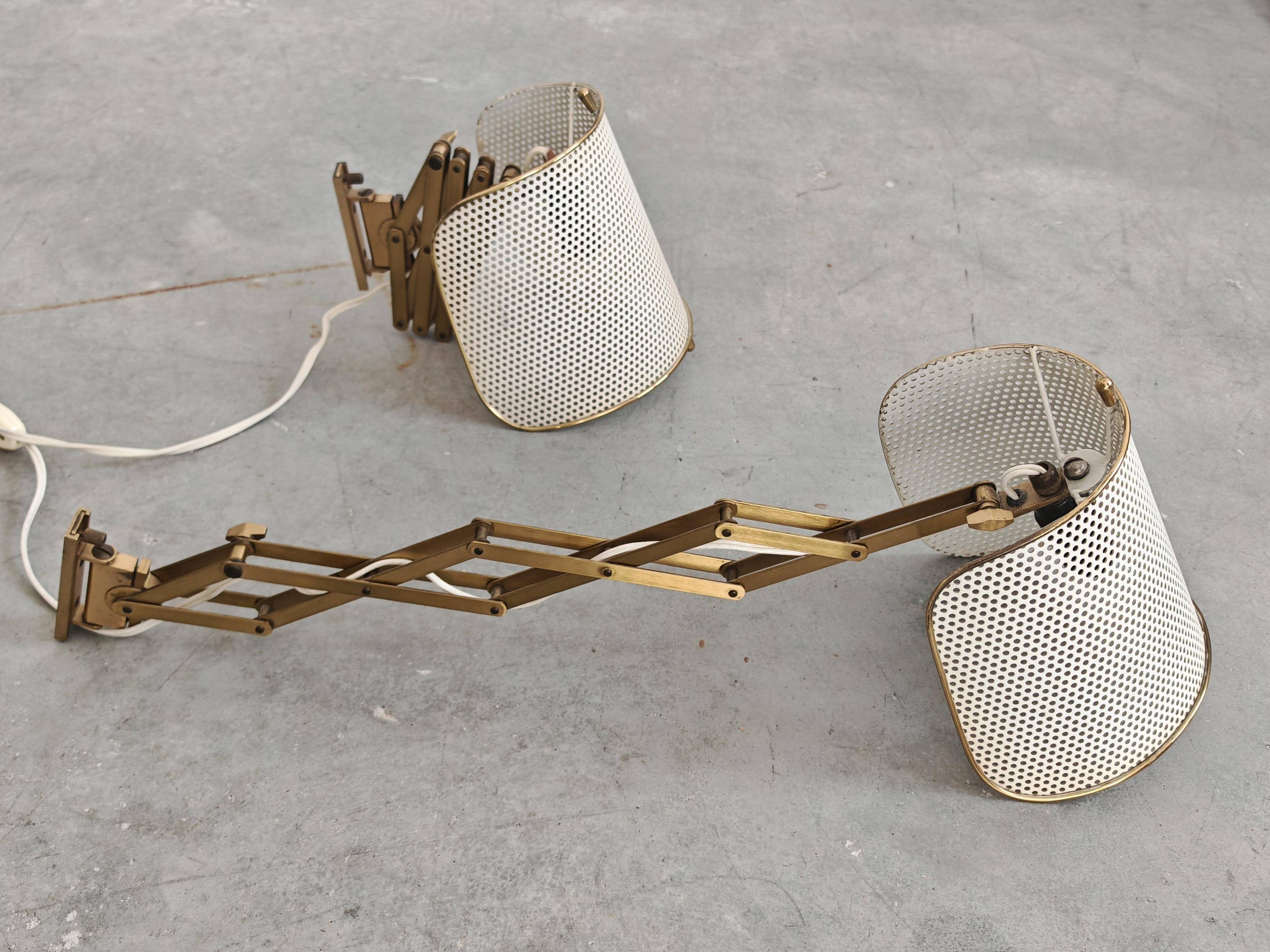 Pair of adjustable scissor wall lamps Mid Century Modern by Alfred Müller for AMBA