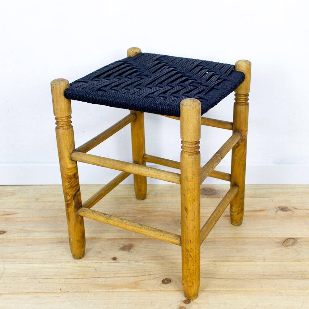 Danish Wood and Rope Stool, 1950s