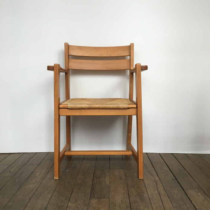 Elm and straw armchair Roland Haeusler for Maison Regain