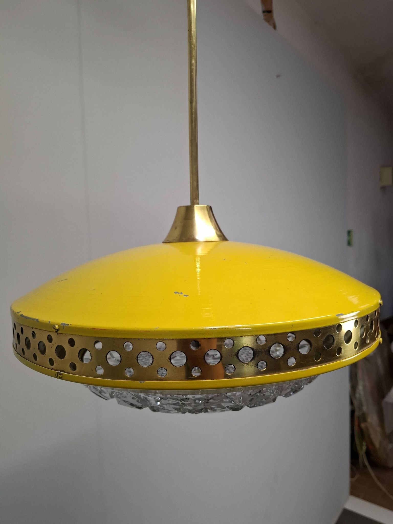 1970s Ludib Mid-Century Pendant Lamp in Yellow Metal, Brass and Glass