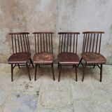 Set of 4 wooden slatted chairs in Scandinavian style