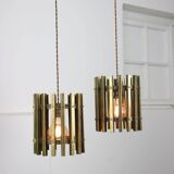 Vintage Italian Brass Cage Pendant Lamp, 70s