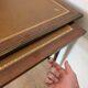 Antique Louis XVI style vintage desk, leather, brass, cherry wood