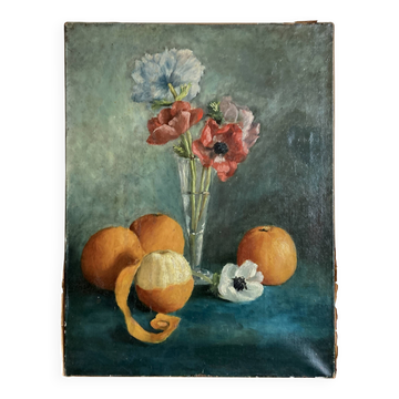 Huile sur toile fleurs anémones 1920s