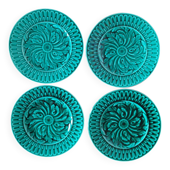 La Redoute x Selency set of 4 green barbotine plates