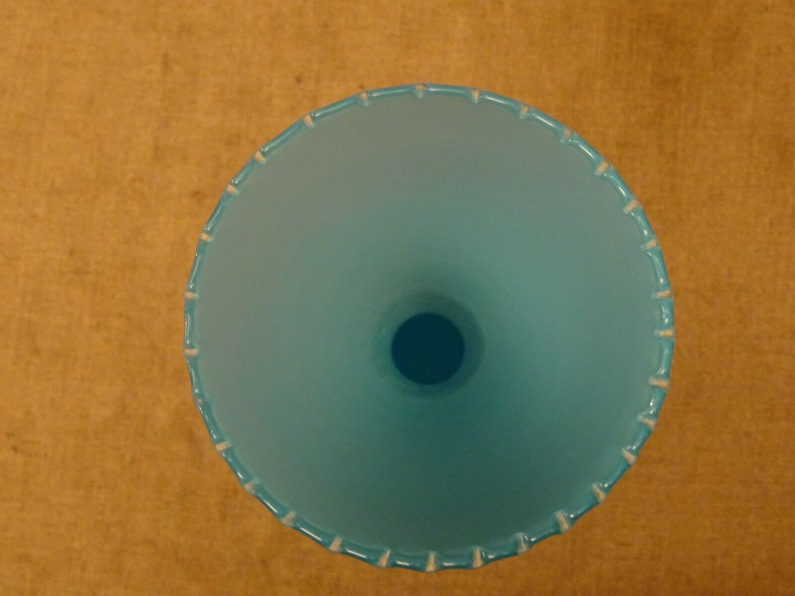 Vase in blue opaline scalloped neck vintage 70's