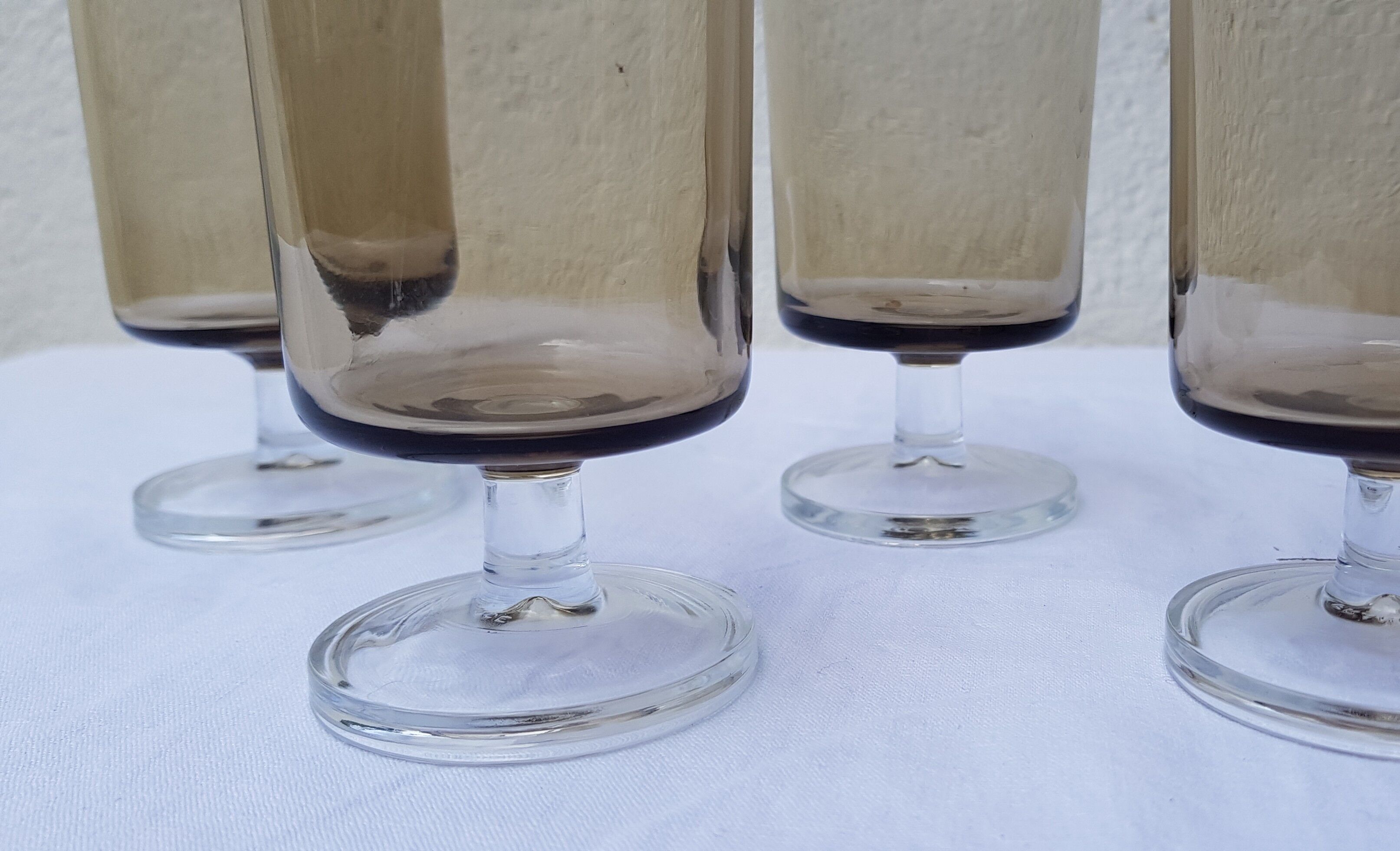 Set of 9 smoked glass wine glasses 70's