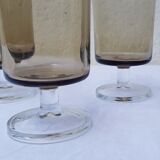 Set of 9 smoked glass wine glasses 70's