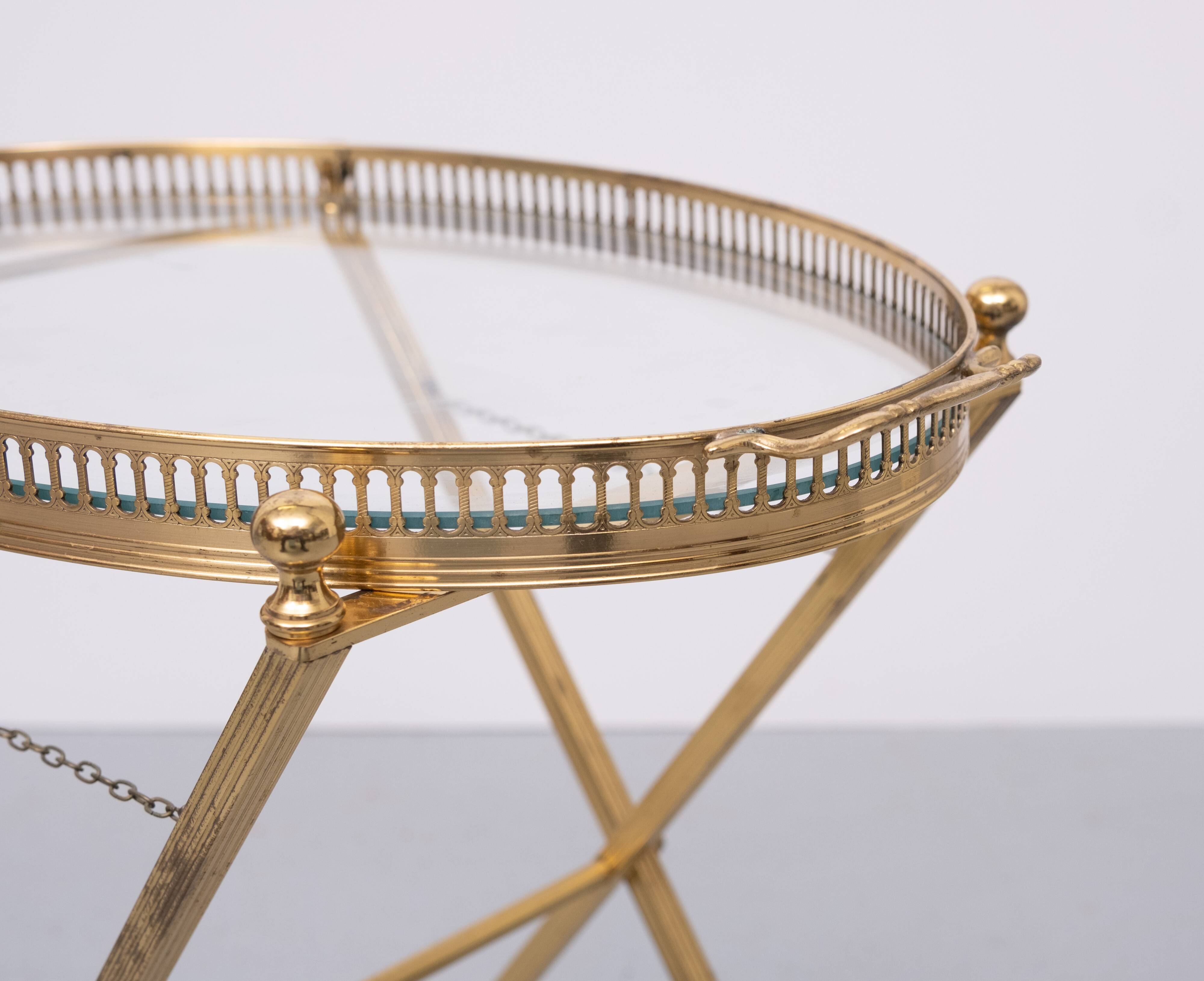 small Brass folding serving tray table 1970 France