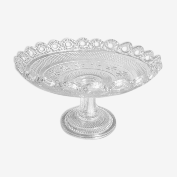 Coupe sur pied vintage en verre moulé bord dentelle