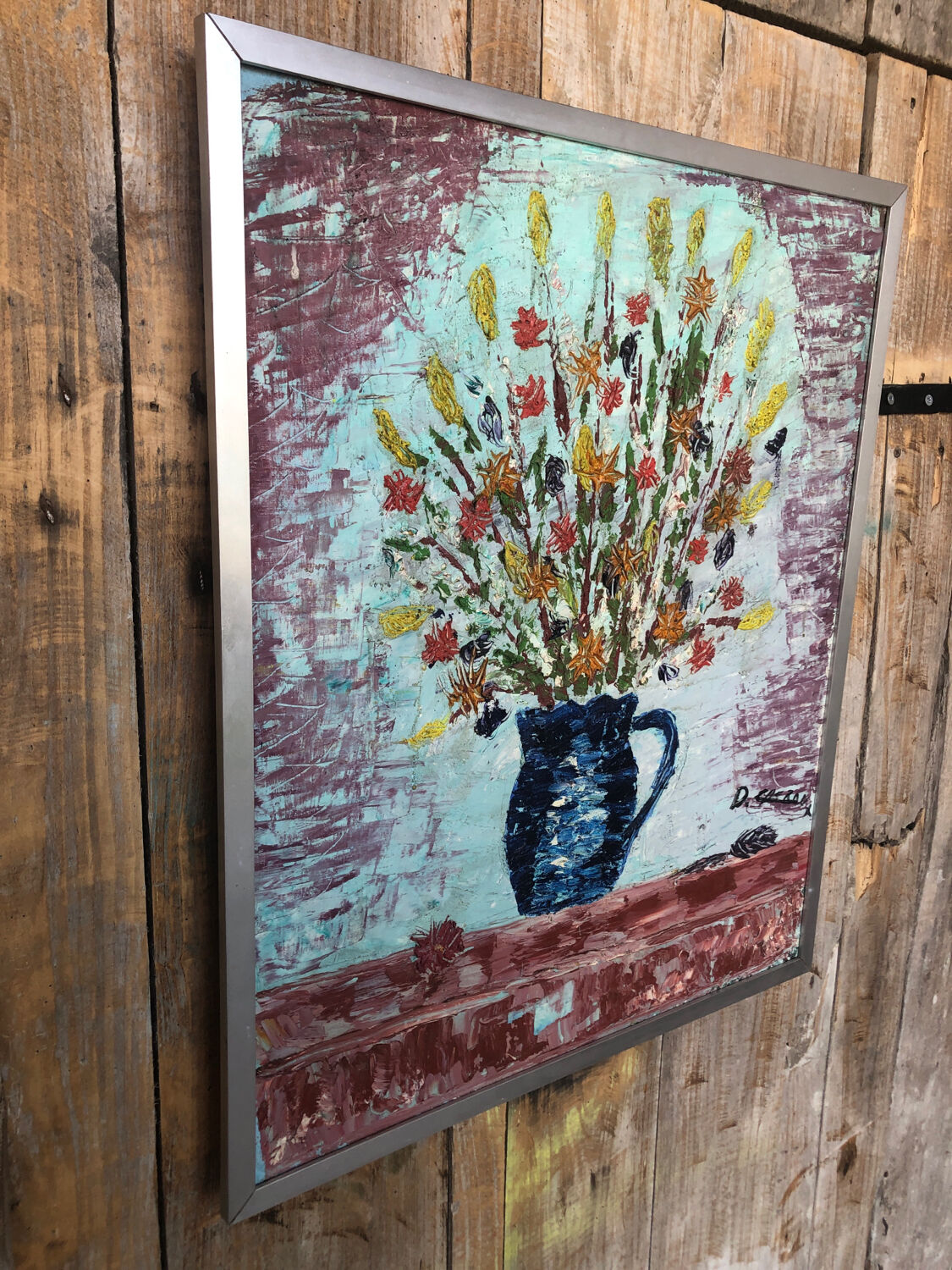 Oil painting on canvas d cherou vase of flowers