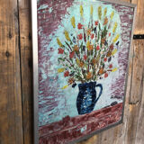 Tableau huile sur toile d cherou vase de fleurs