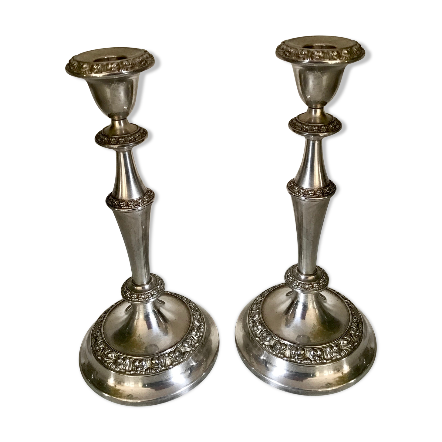 Pair of silver metal candlesticks