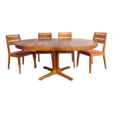 table ronde ou ovale avec rallonge, pied central, design Baumann + 4chaises
