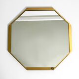 Large unusual Italian Mid Century Modern octagonal brass wall mirror