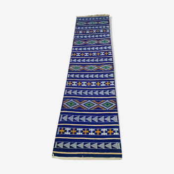 Tapis couloir kilim marocaine berbère bleu 300×70cm