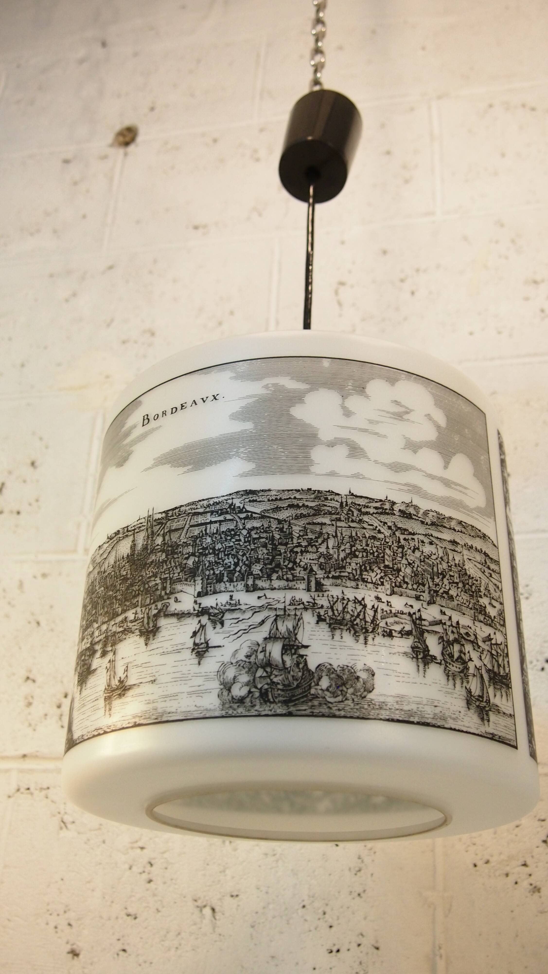 Vintage French 1960s modernist Arlus opaline pendant light, Paris Bordeaux