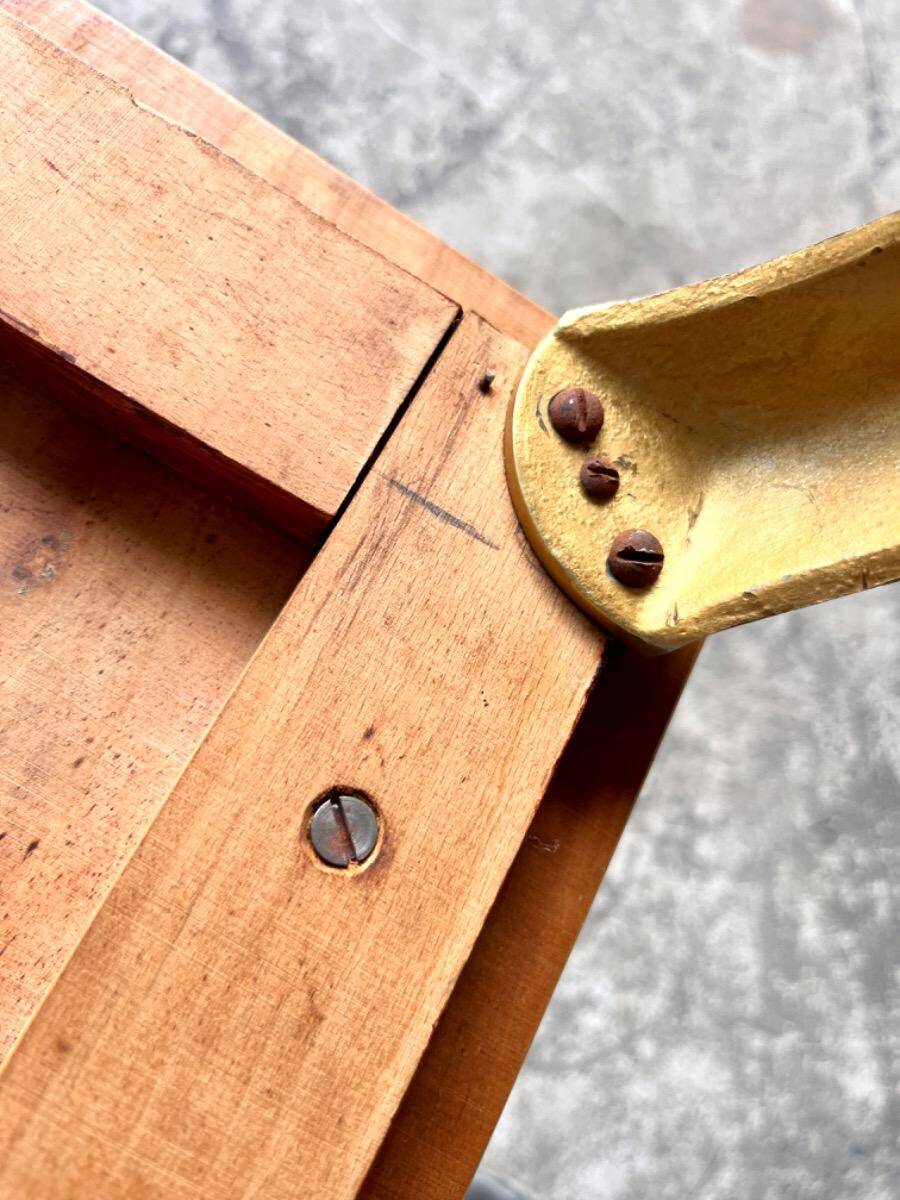 Mid-century wooden coffee table with golden metal legs and black-lined tabletop, 1950s