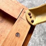 Mid-century wooden coffee table with golden metal legs and black-lined tabletop, 1950s
