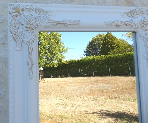 Wooden mirror on psyche foot tilting white gold with moldings