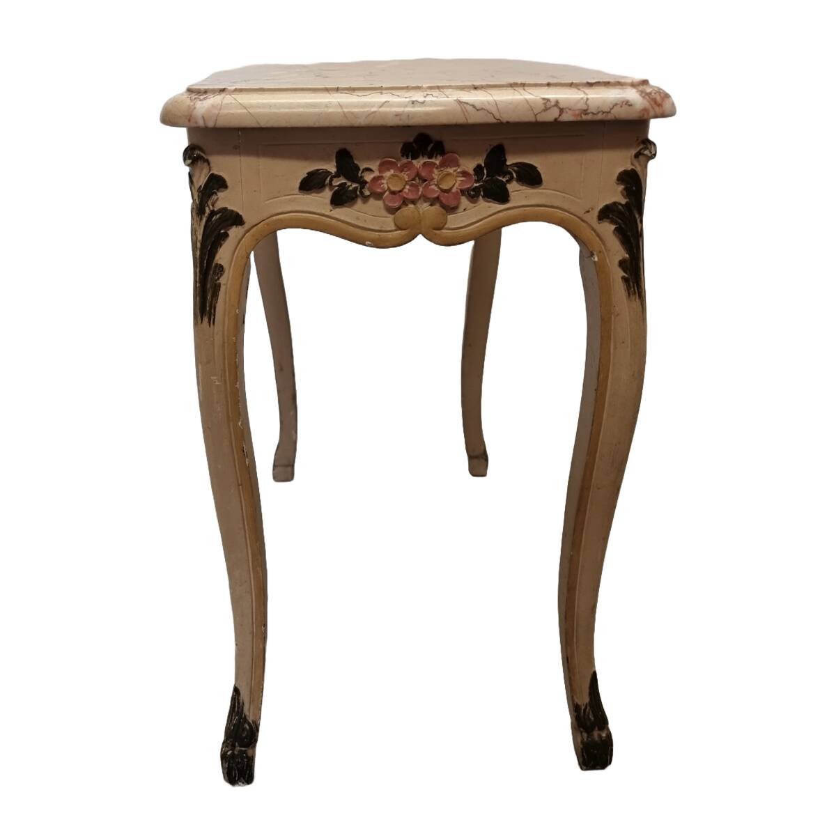 Table peinte classique vintage avec plateau en marbre, années 1950