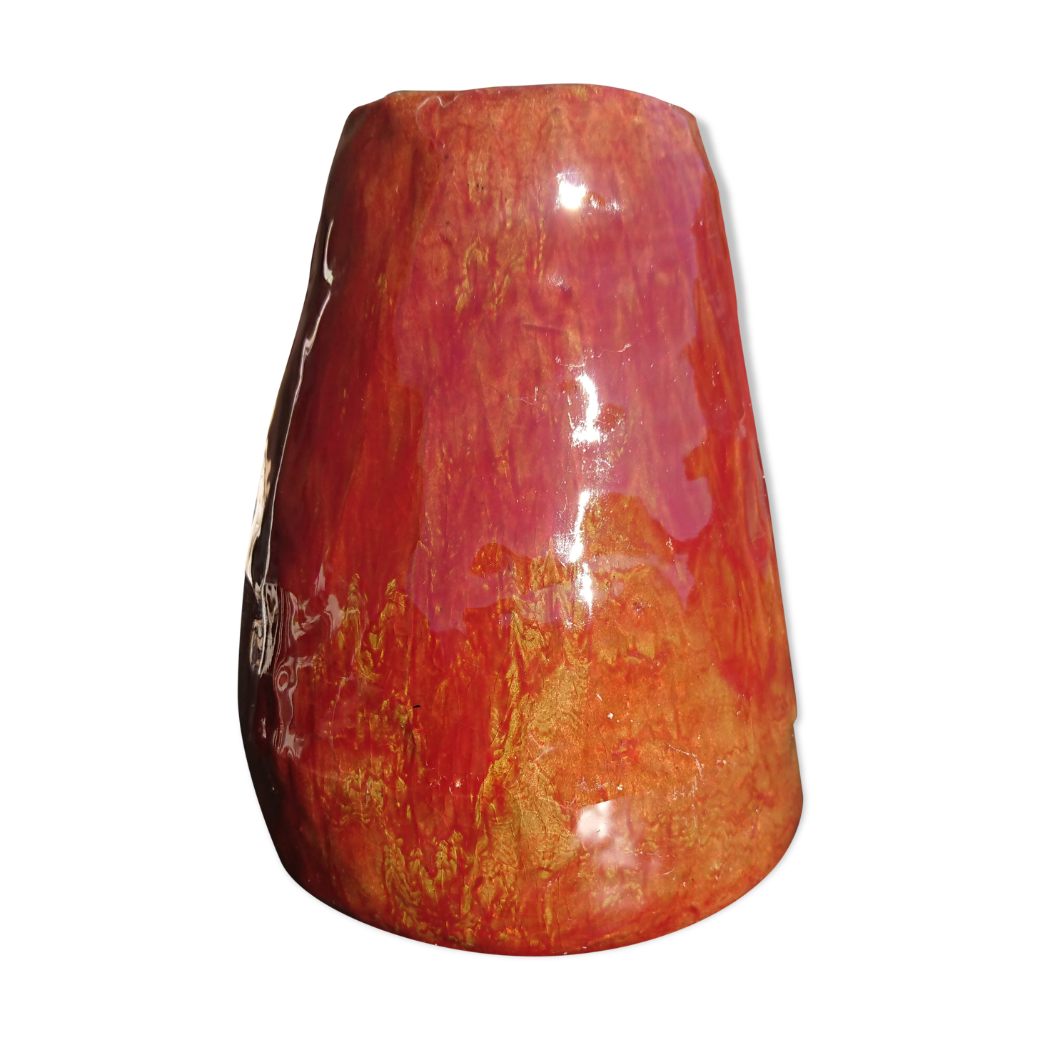Burgundy enamelled brutalist vase