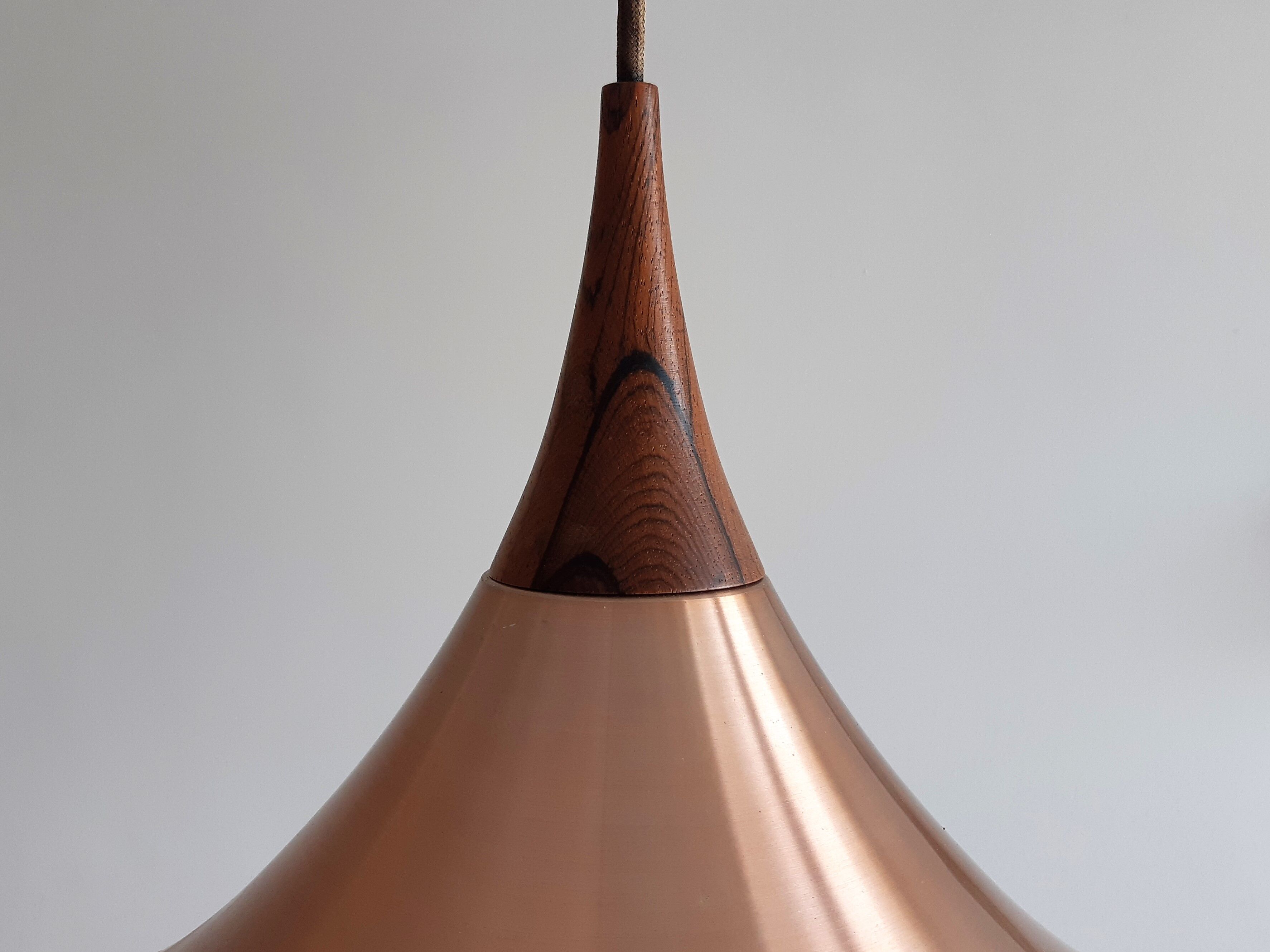 Scandinavian Metal and Teak Pendant Lamp, 1960s