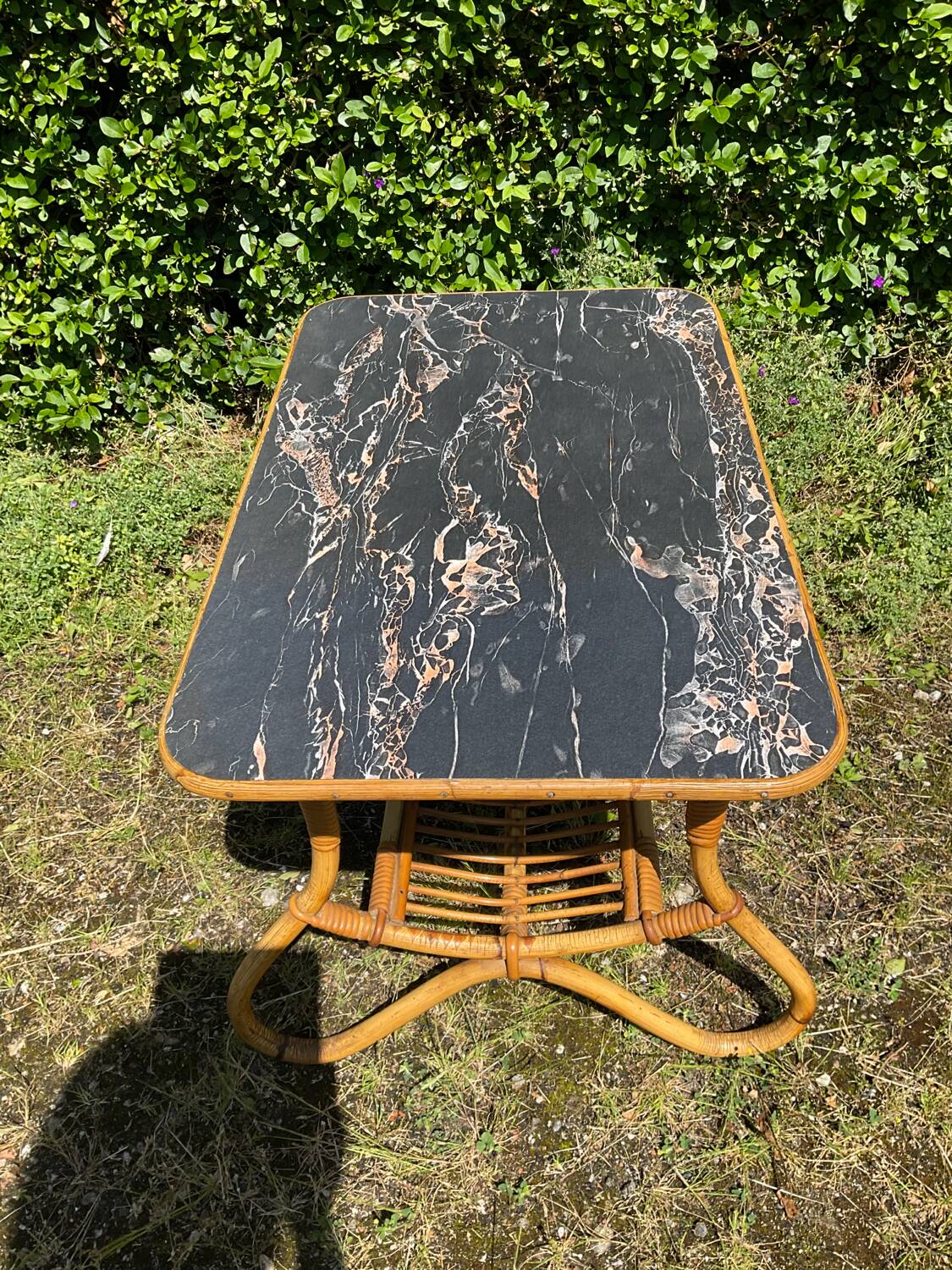 Vintage rattan and Formica coffee table