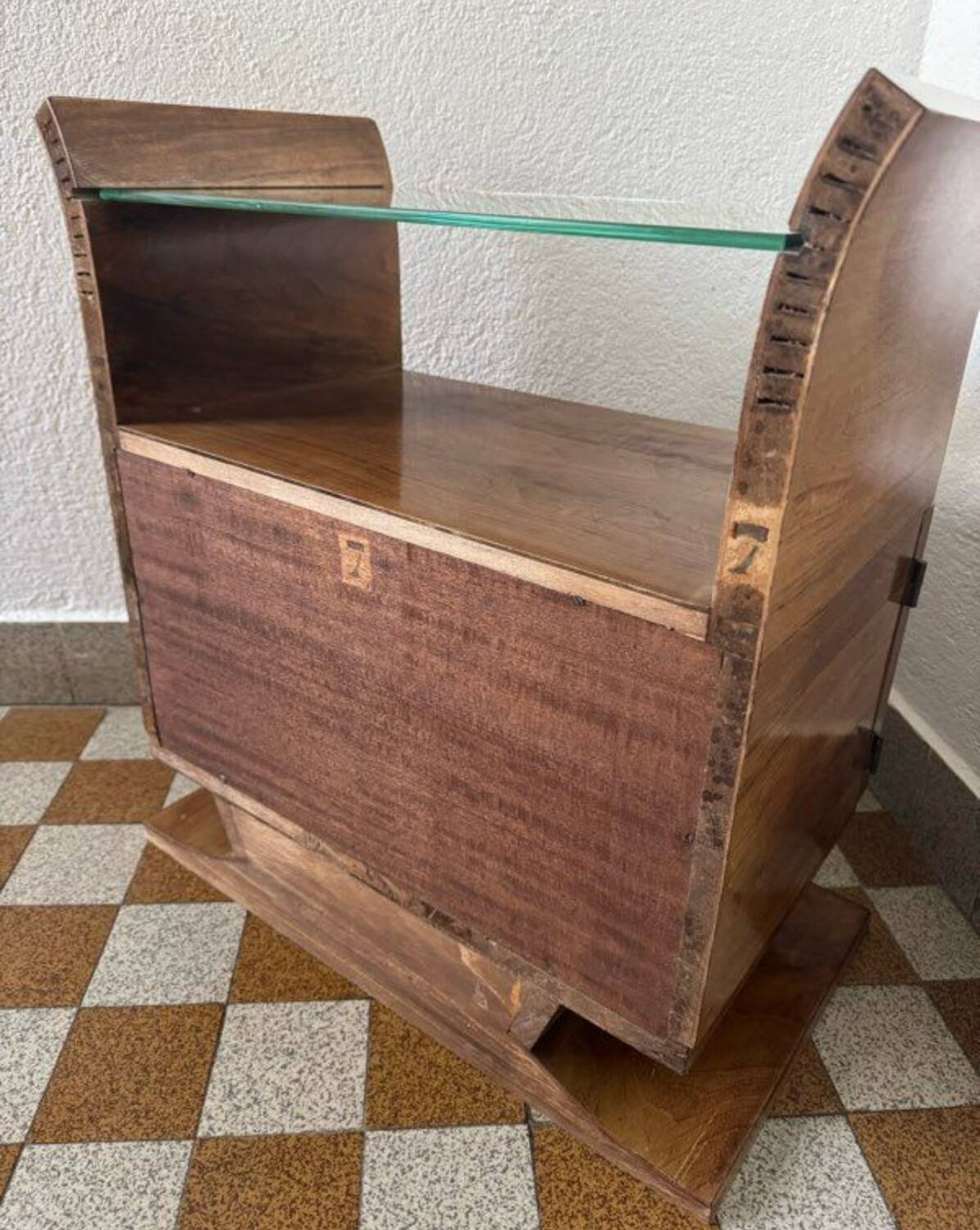 Art Deco bedside table in wood and mirror