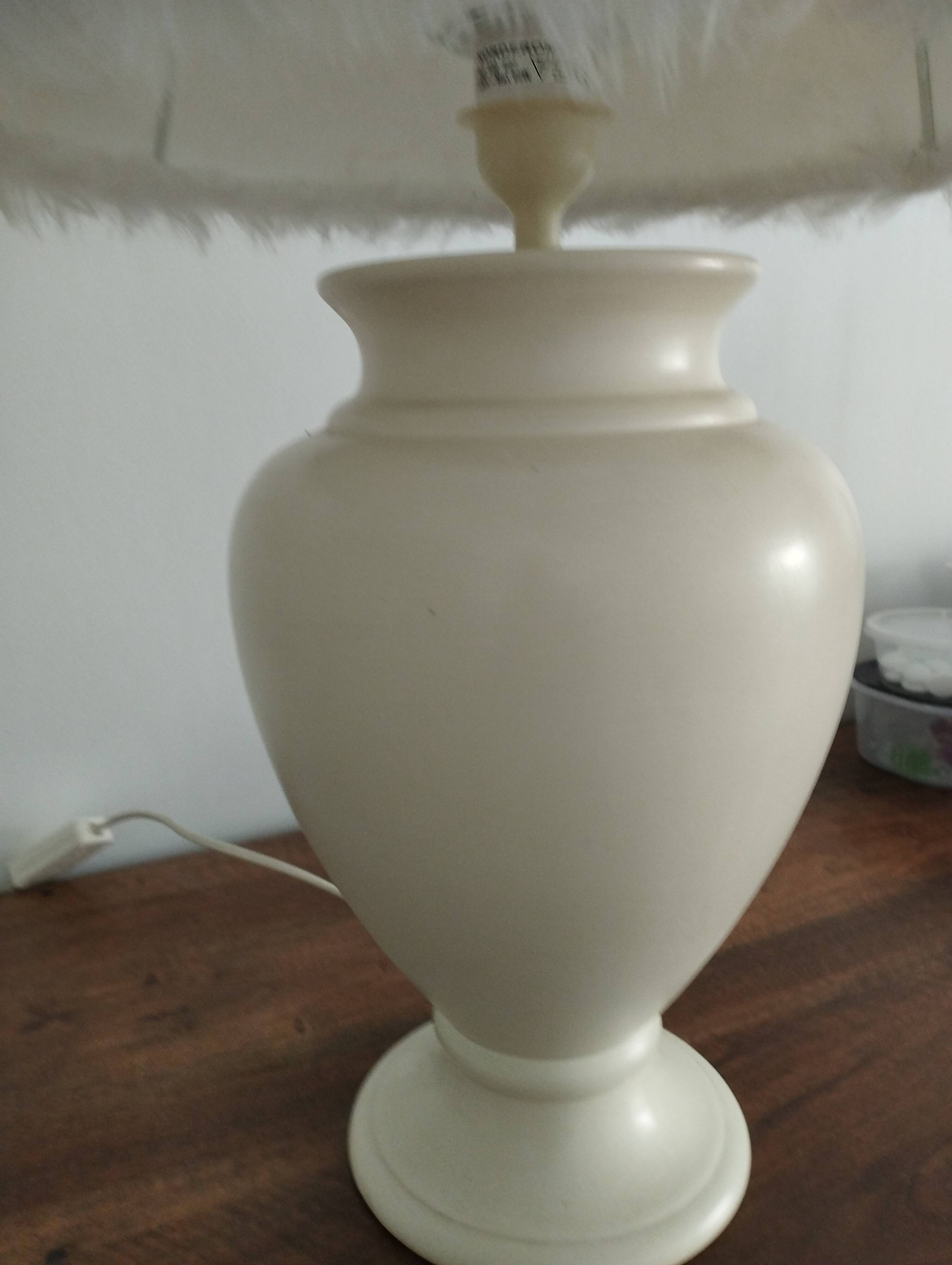70s satin ceramic lamp and fur shade