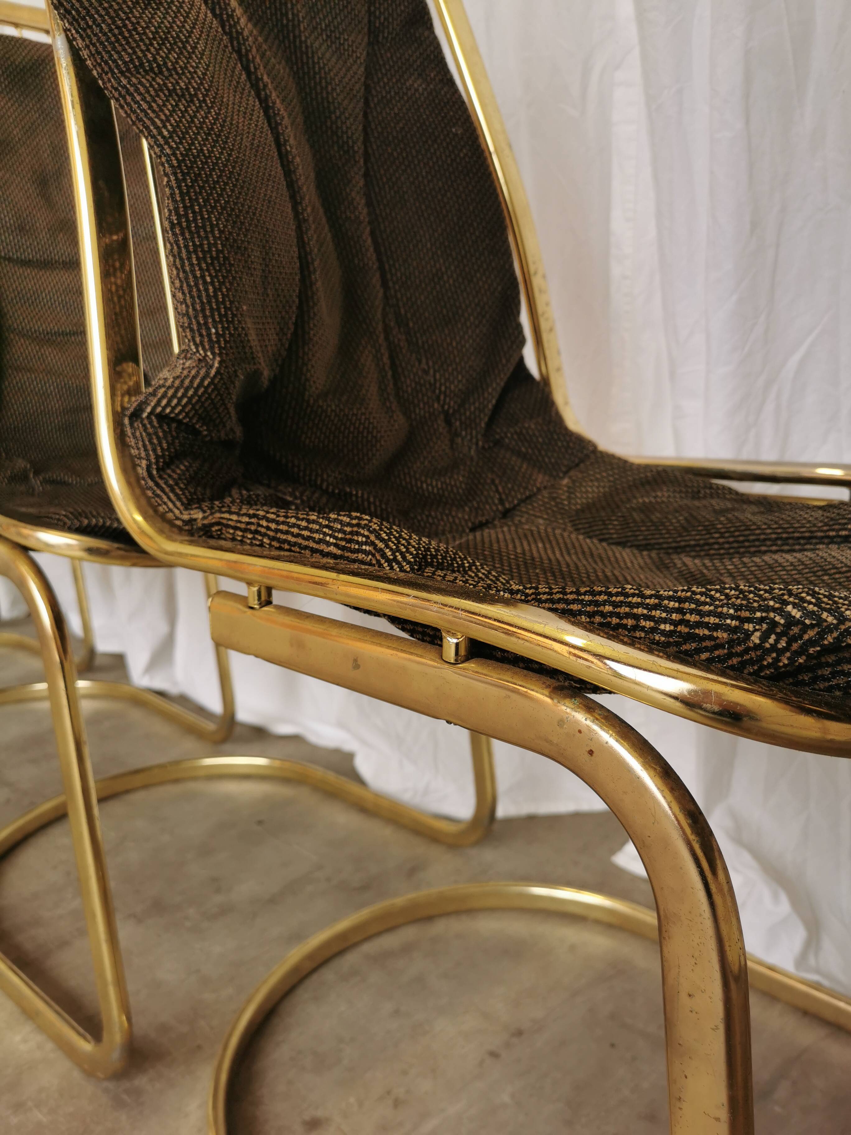 Set of 6 Vintage Gold Chrome Dining Chairs: Italian Mid-Century Design