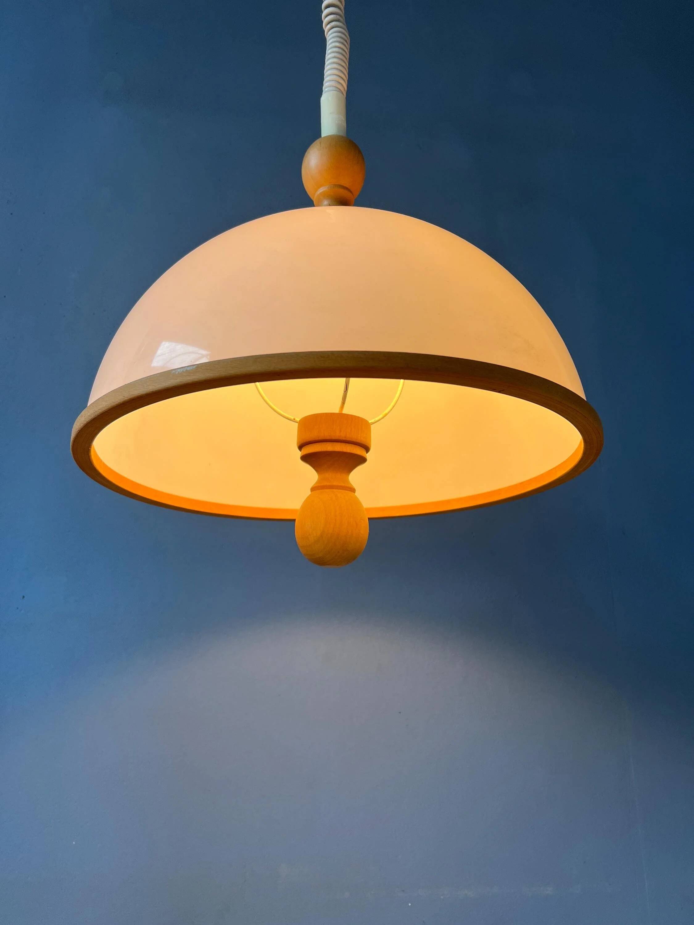 Suspension Steinhauer blanche en plexiglas avec éléments en bois