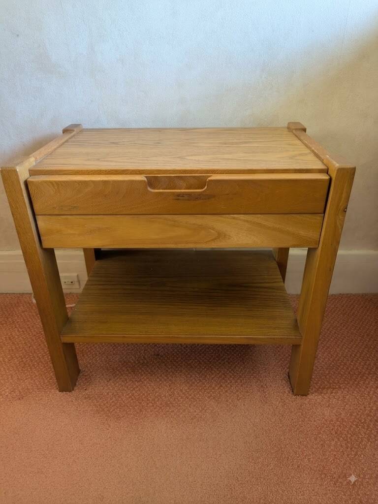 Pair of bedside tables in solid elm attributed to SIMAT, years