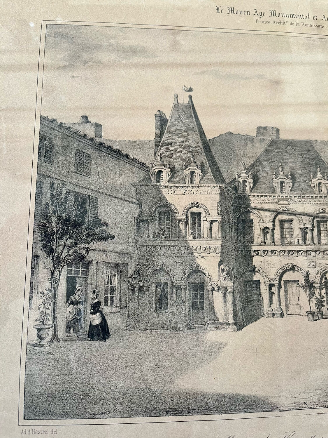 Old lithograph engraving House of Henry II and Diana of Poitiers