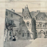 Old lithograph engraving House of Henry II and Diana of Poitiers