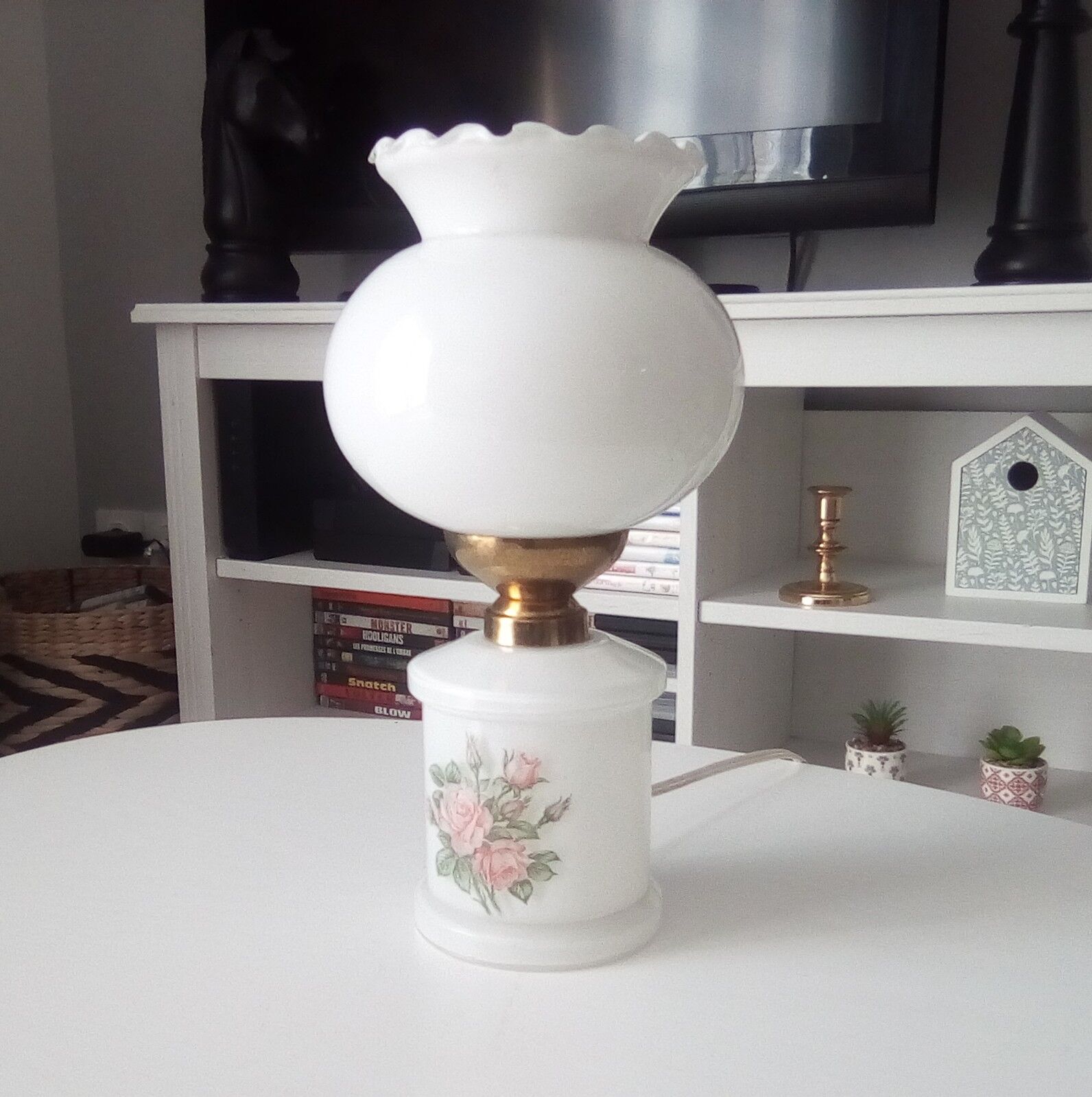 White opaline and brass lamp 50/60s