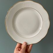 Series of 11 old flat plates in white porcelain and gold edging