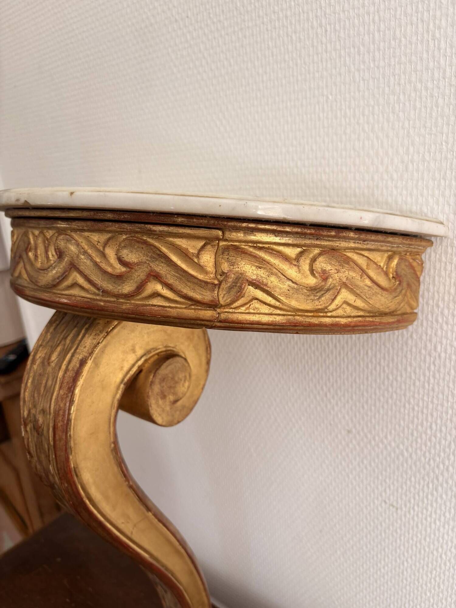 Console Demi Lune Gold Wood White Carrara Marble Louis XVI Classic Style
