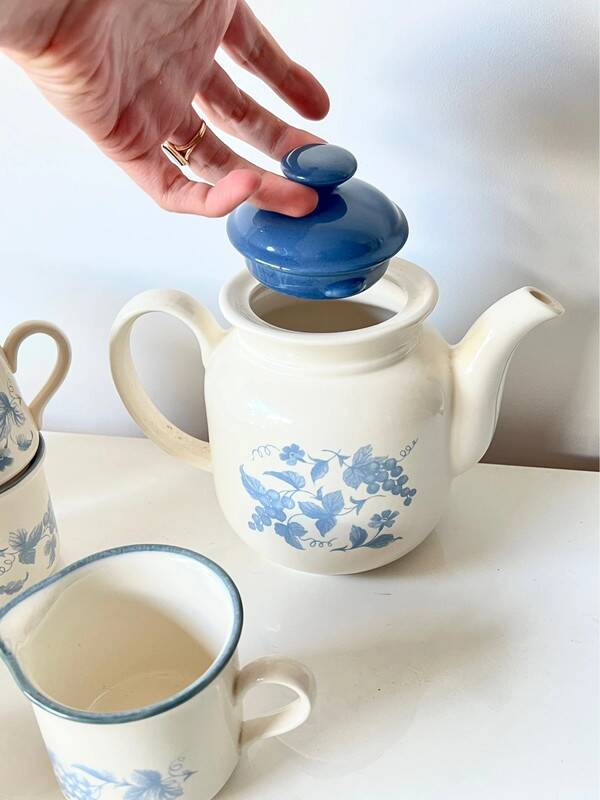 Vintage Staffordshire coffee set – blue grape decor – 1970s