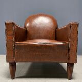 Leather art deco club chair from france, early 1900