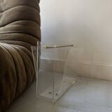 Porte revues en plexiglas et laiton - David Lange pour Roche Bobois, design 1970